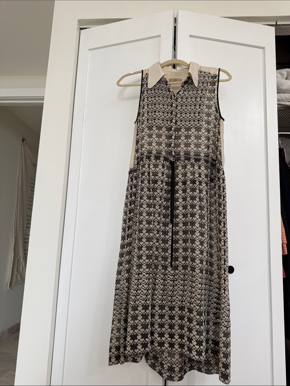 Orla Kiely Black and Cream Collared Sleeveless Shirt Dress